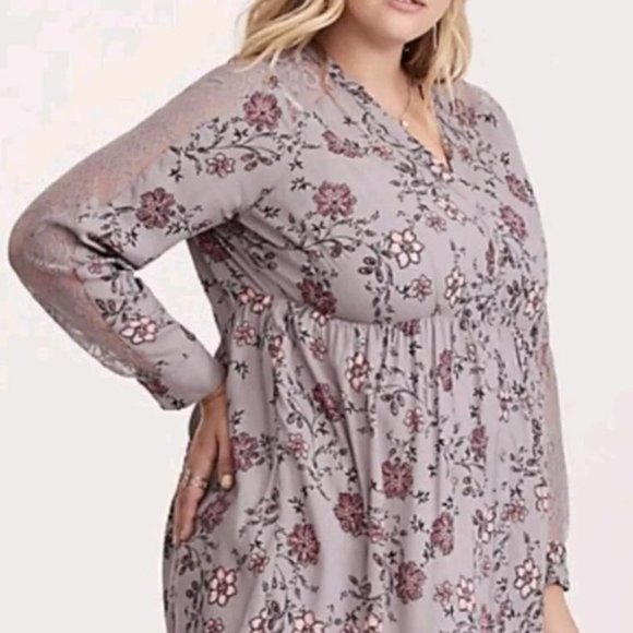 Torrid Floral Lace Blouse - Gray and Pink - Picture 2 of 15